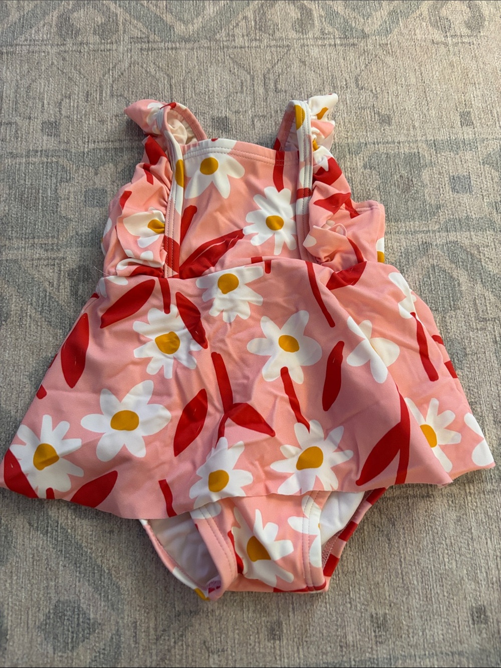 Pink Daisy Print Girls One-Piece Swimsuit